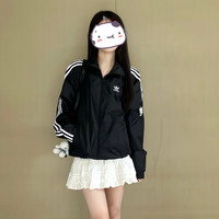 三叶草(Adidas)经典款 黑白 侧边三条纹 立领长袖 梭织 风衣 夹克 外套 男女 JL8396 XL