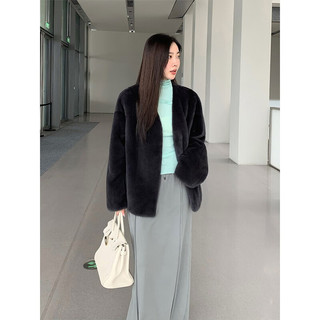 付智恩卢浮宫 貂皮皮草女时尚V领整貂年轻款水貂绒外套2024热款 精灵灰 M
