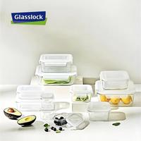 三光云彩 Glasslock韩国耐热玻璃饭便当盒微波炉密封冰箱收纳保鲜盒 圆形950ml白色硅胶圈