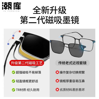  潮库 三合一套镜 近视眼镜框+墨镜片+夜视片  亮黑+黑灰片+夜视片 配1.74防蓝光0-1200度