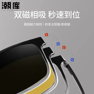  潮库 三合一套镜 近视眼镜框+墨镜片+夜视片  亮黑+黑灰片+夜视片 配1.74防蓝光0-1200度