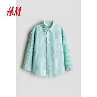 H&M童装男童衬衫夏季长袖翻领宽松洋气时尚棉质衬衣上衣1209140 浅绿松石色/条纹 110 60 (4-5Y)