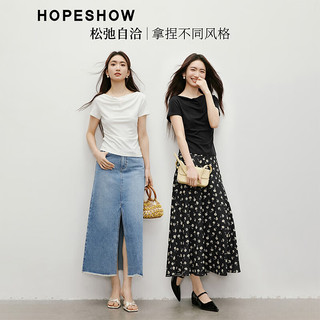 红袖小众别致上衣2025夏季女装不对称抽褶正肩一字荡领天丝短袖t 黑050（XL码6.11） S