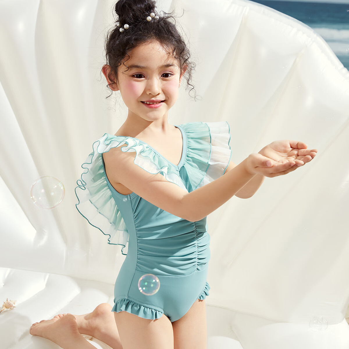 MiniPeace太平鸟美人鱼彩色鳞片夏女童泳衣女宝宝儿童泳装
