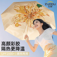 左都（ZUODU）遮阳伞防晒防紫外线晴雨两用女大号三折手动折叠太阳伞高颜值 【杜鹃】彩胶大花+加大防晒