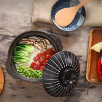 万土烧土锅陶瓷日式砂锅煲汤沙锅熬药炖汤养生锅家用煤气适用火锅 黑十草6号高锅（2-4人用） 2.8L