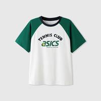 asics亚瑟士童装25年夏季新款吸湿抗菌运动插肩袖落肩印花短袖T恤 4017