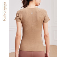 凡圣瑜伽薄款舒适透气基础简单圆领休闲女一体织运动百搭显瘦短袖F13382 太妃咖 S
