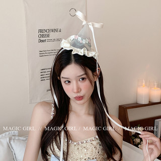 魔丽少女头饰发卡法式刺绣帽发夹蝴蝶结帽子发饰拍照道具