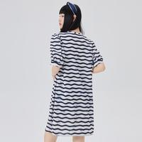 减龄海军风系带连衣裙夏季短袖T恤裙子女直筒裙