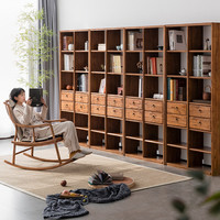 溪木工坊实木书架落地满墙书柜新中式老榆木博古架陈列架客厅书房家具 两列无抽屉90cm