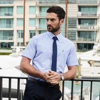 Nautica Tailored男式纯棉长袖衬衣商务正装格子衬衫