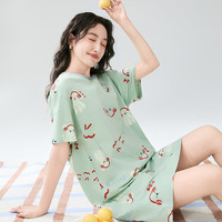 芬腾睡裙女【纯棉】2025夏季新款撞色圆领萌趣小狗薄款短袖家居服 浅绿 L
