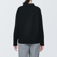 無印良品 MUJI(無印良品 )女式 水洗米兰诺罗纹针织 开领POLO衫毛衣长袖针织衫 黑色 S(155/80A)