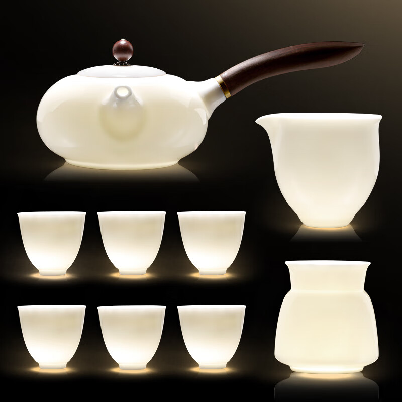 不拙白瓷茶具套装整套家庭用茶杯茶盘功夫茶具岩香侧把壶13头泡茶套装