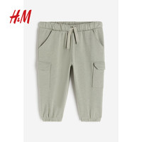 H&M童装男婴裤子夏季棉质松紧腰束脚慢跑裤休闲裤1075230 浅卡其绿 80 80/47