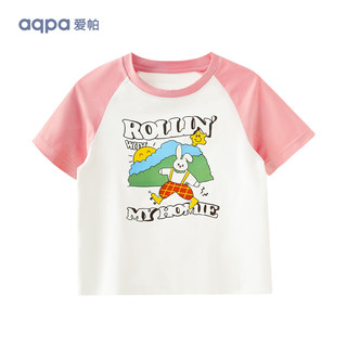 aqpa儿童撞色短袖T恤夏季男女童宝宝上衣防晒 绯红色【滑轮兔】 120cm
