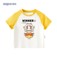 aqpa儿童撞色短袖T恤夏季男女童宝宝上衣防晒 松花黄【太空小帕】 80cm