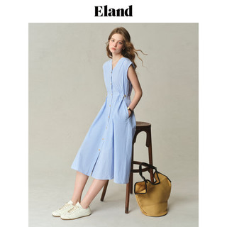 ELAND【100%棉】衣恋连衣裙女x形V领开门襟无袖裙子2025夏季新款 (51)L/Blue