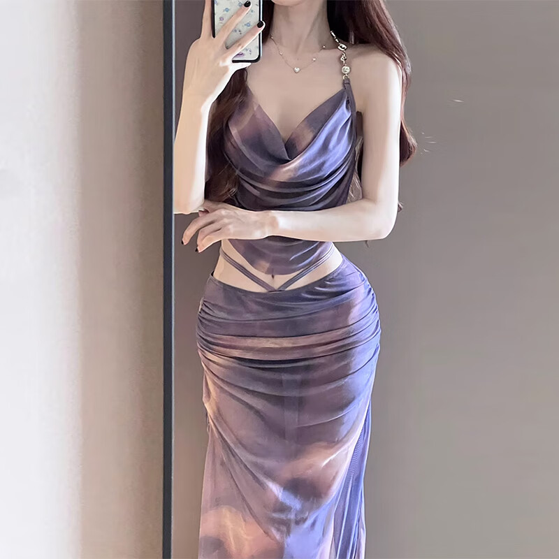 柯帛比基尼泳衣女2025性感三件套分体长裙钢托聚拢显瘦泡温泉度假网红 紫色迷雾 XL（建议112-125斤）