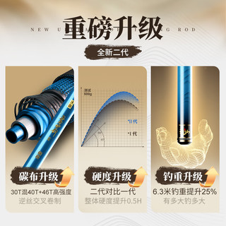 沃鼎王者神剑二代钓鱼竿碳纤维超轻量大物鲫鱼竿鱼杆台钓竿5.4米 6.5H