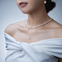 meluxe美奈 18K金淡水小米珠珍珠项链圆形锁骨链  5-5.5mm，S925银