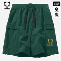 HI PANDA你好熊猫潮牌速干工装短裤男生2025夏季潮流凉感宽松透气五分裤男 橄榄绿#P黑Logo-金葱 XL