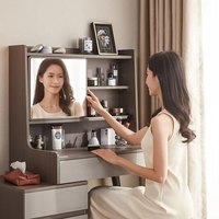 林氏家居现代简约梳妆台斗柜一体家用可伸缩化妆桌子OV2C【灰色】梳妆台