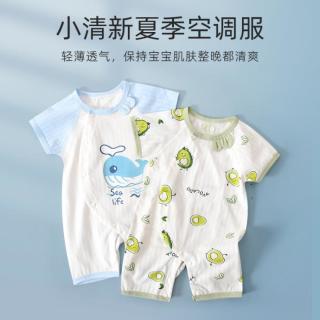 连体衣婴儿夏季薄款新生儿衣服开衫男女宝宝哈衣爬服纯棉透气夏装