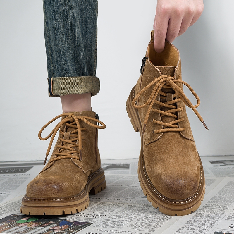 马丁靴男款低帮2024中帮真皮工装靴子厚底增高沙漠高帮大黄靴