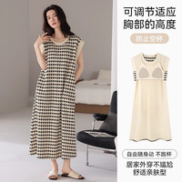 猫人(MiiOW)纯棉睡裙女款带胸垫可调节2025新款无袖睡衣长款大码可外穿家居服 卡其菱格 【可调胸垫高度】 L 【建议重100-120斤】