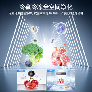 美菱 BCD-613WPBX 613L超薄三层抽屉全空间净化对开门冰箱 魔法灰