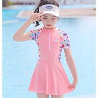 佑游儿童泳衣女孩2025新款夏可爱宝宝中大童短袖连体泡温泉游泳衣套装 粉色(独立底裤) 3XL (建议身高125-135CM55-65斤