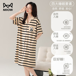 猫人睡衣女100%纯棉睡裙女士夏季短袖开衫连衣裙少女流行家居服 【100%纯棉】款式四 2XL 【140-160斤】