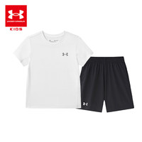 安德玛（Under Armour）儿童夏季运动套装夏款短裤短袖套装男大童短袖梭织短裤套装 白T黑短裤 160