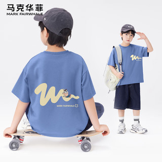 马克华菲男童短袖T恤夏装2025衣服男孩半袖纯棉儿童上衣夏季 m悠闲鲨K-m悠闲鲨_背靛蓝 140