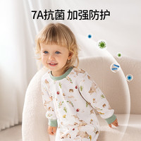 欧孕婴儿睡袋1-3岁男女宝宝夏季纯棉家居服连体睡衣儿童防着凉家居服 暖黄条纹（吸湿排汗透气不闷） 80cm 【身高：80cm-90cm】