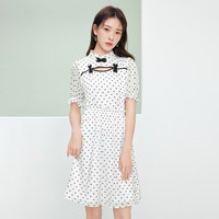 秋水伊人秋水伊人国风植绒改良旗袍2022年夏女装镂空设计感连衣裙 本白 M