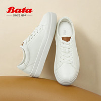 Bata 牛皮小白鞋女鞋春秋季新款通勤厚底运动板鞋平底休闲鞋