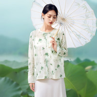 秋水伊人新中式圆领印花衬衫2024年秋季女素雅清新高级感小衫 花料 S