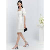 太平鸟女装【京东独享】连衣裙法式短款方领中长裙气质 白色 M