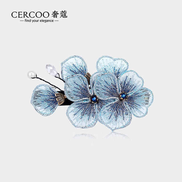 移动端、京东百亿补贴：奢蔻 Cercoo 绣蝶花语系列发夹 刺绣头花 送妈妈礼物