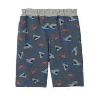 千趣会 SENSHUKAI童装男童裤子夏季五分裤轻薄恐龙鲨鱼纯棉儿童裤子 黑灰色 90 cm