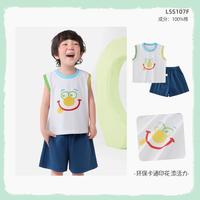 【100%棉】男童夏季背心套装儿童卡通无袖T恤短裤宝宝两件套