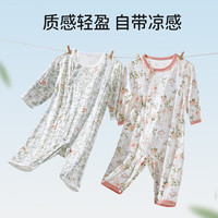欧孕(OUYUN)婴儿连体衣夏季薄款男女宝宝纯棉哈衣睡衣长袖爬服四季通用 【短袖】天鹅庄园-不带帽 59cm