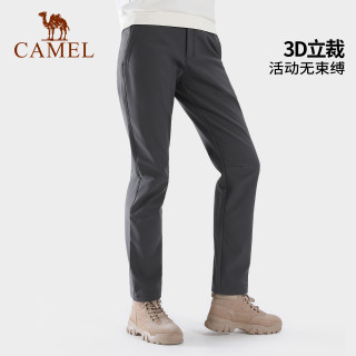 CAMEL骆驼户外冲锋裤男女春秋保暖防风防泼水软壳裤加绒战术登山休闲裤 【防风保暖】冰晶灰色，女，A23CA6J034 L