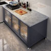 锦需岩板厨房置物架落地多层功能靠墙家用收纳柜餐边工作台储物橱柜子 煅烧岩板台面 枪灰色100x40x80cm