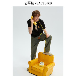 太平鸟男装 休闲Polo衫夏季刺绣保罗衫修身潮牌休闲短袖潮 S 黑色1（修身）