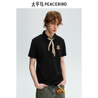 太平鸟男装 休闲Polo衫夏季刺绣保罗衫修身潮牌休闲短袖潮 S 黑色1（修身）