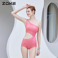 洲克（ZOKE）泳衣女专业连体三角竞技训练泳装性感炫彩显瘦度假温泉游泳衣女 深粉红花-1 M